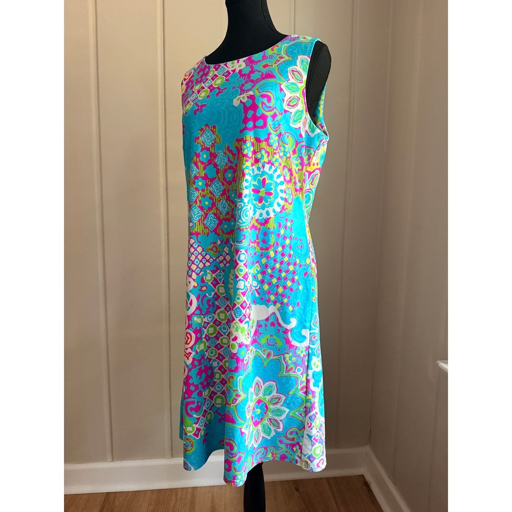 Jude Connally Womens Sleeveless Shift Dress Blue Pink Mosaic Print Size L USA - Picture 5 of 7